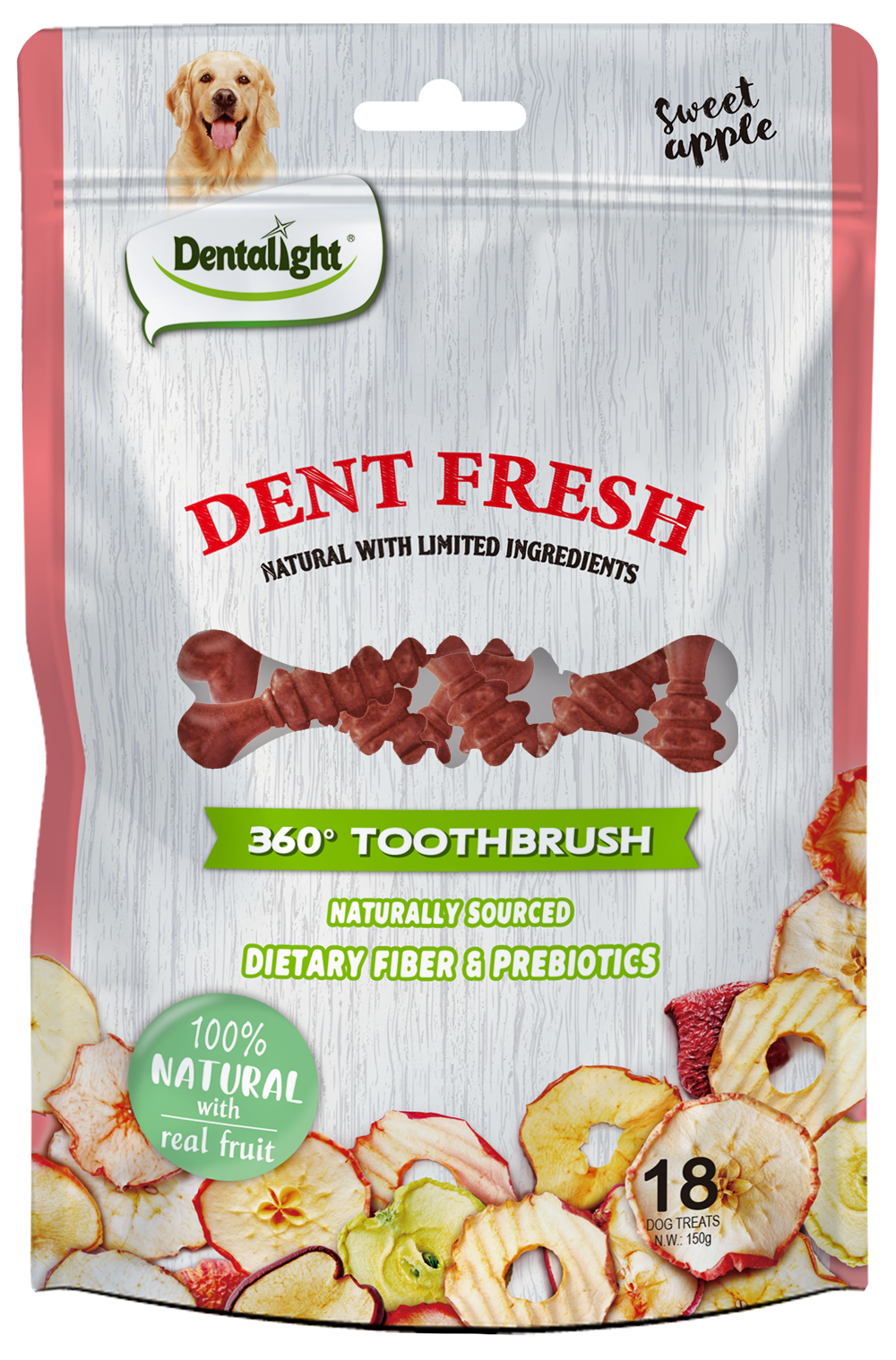 Dent Fresh 360° Toothbrush Sweet Apple Treat 150g Digestive Support - Dietary Fibre & Prebiotics