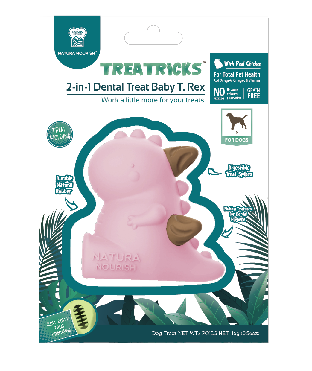 Natura Nourish Treatricks 2-in-1 Baby T-Rex Toy with Dental Treats