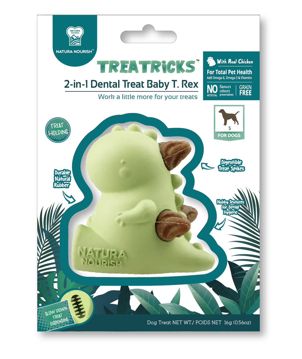 Natura Nourish Treatricks 2-in-1 Baby T-Rex Toy with Dental Treats