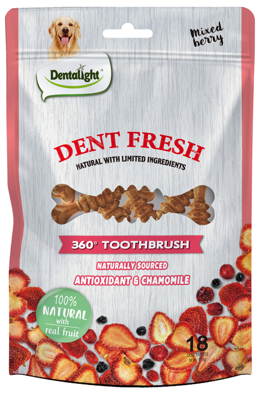 Dent Fresh 360° Toothbrush Mixed Berry Treat 150g Calming - Antioxidant and Chamomile